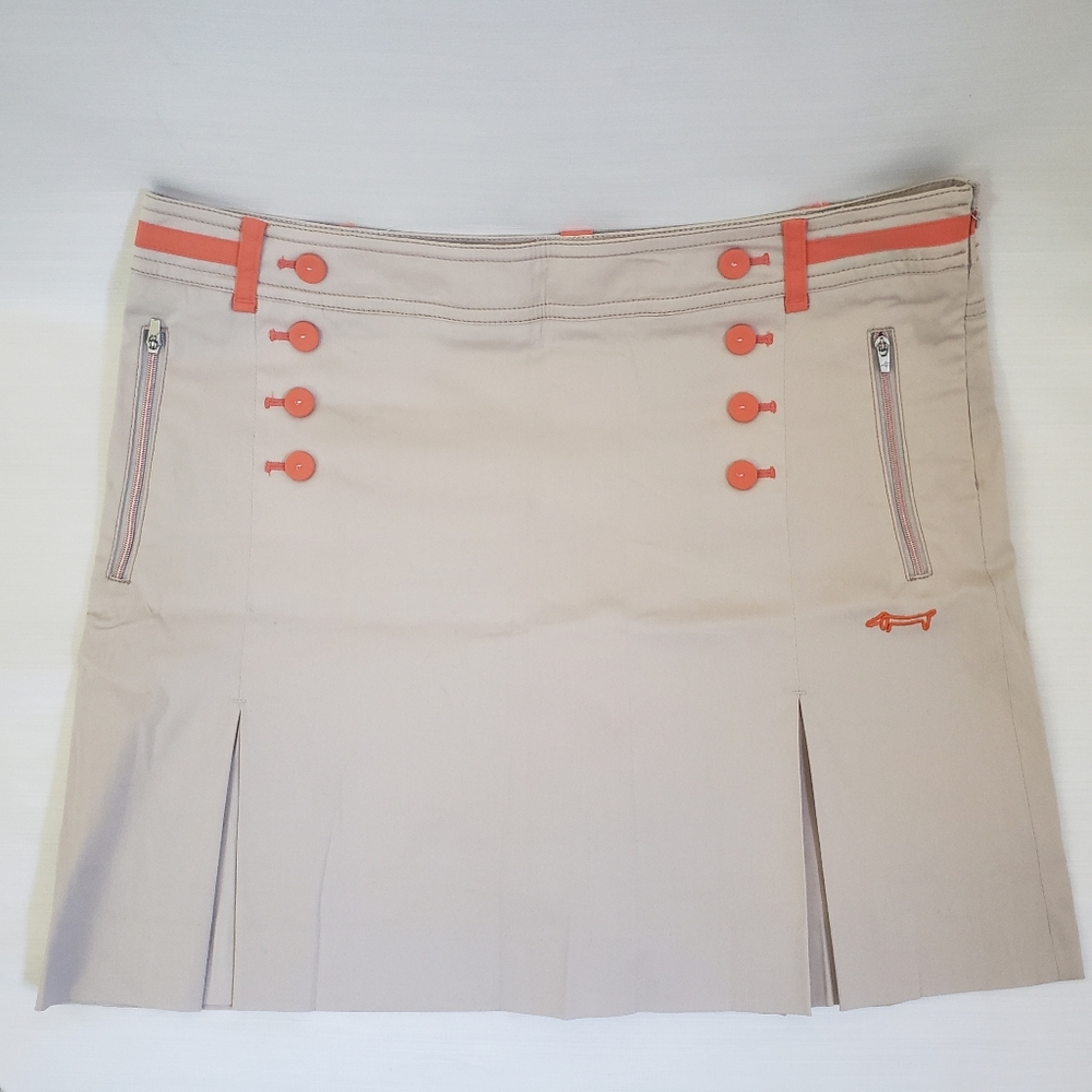 Preppy Golf Athletic Beige Coral Pleated Tennis Skort - Nautical Button Detail